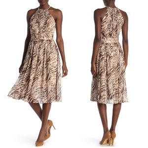 ✨NWT✨ ELIE TAHARI Dominica Silk Blend Midi Halter Dress in Cocoon Tiger Sz US 6